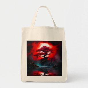 Tote Bag Arbre rouge mystique sous la pleine lune