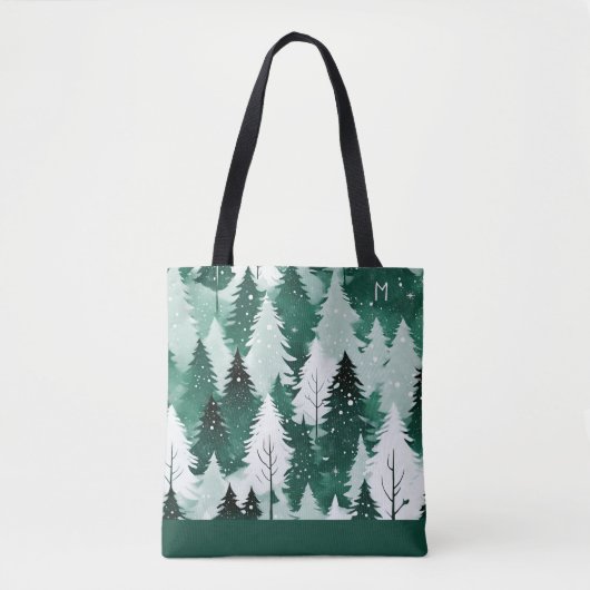 Tote Bag Arbres à feuillage persistant Forêt d'hiver Monogr (Devant)
