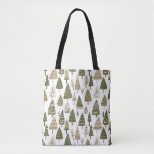 Tote Bag Arbres de Noël brun et vert