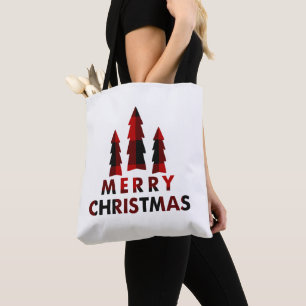 Tote Bag Arbres de Noël rustiques joyeux plaid rouge buffle