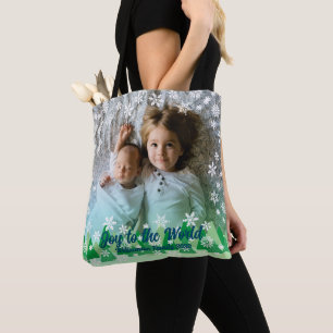 Tote Bag Arbres de Noël Snowflakes blanc Joie au monde