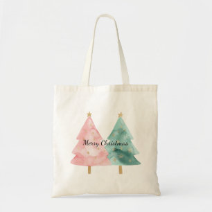Tote Bag Arbres de Noël verts roses