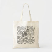 Tote Bag Arbres Main noire et blanche dessinée Art contempo (Devant)