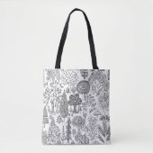 Tote Bag Arbres Main noire et blanche dessinée Art moderne (Devant)