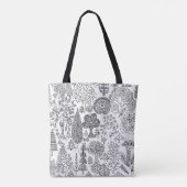 Tote Bag Arbres Main noire et blanche dessinée Art moderne (Dos)