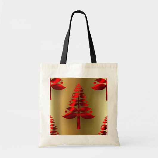 Tote Bag Arbres rouges de Noël en or (Devant)