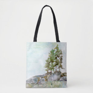 Tote Bag Arbres sur les rochers Aquarelle du canot