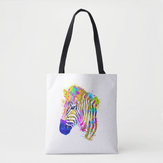 Tote Bag Arc en arc-en-ciel Peinture Zebra Graphique (Devant)