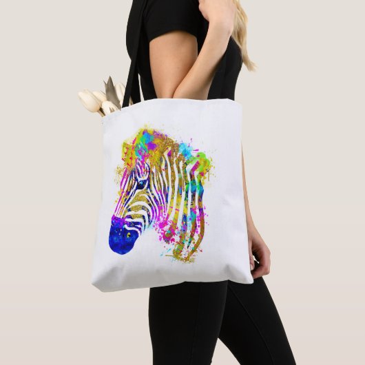 Tote Bag Arc en arc-en-ciel Peinture Zebra Graphique (De près)