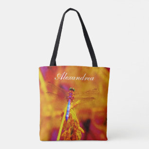 Tote Bag Arc-en-ciel arrière - plan rose orange avec nom