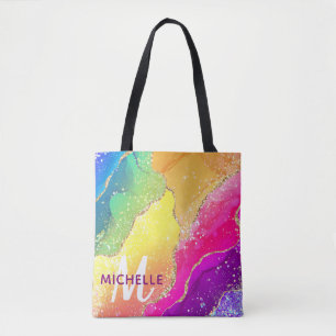 Tote Bag Arc-en-ciel brillant et monogramme en agate à pail