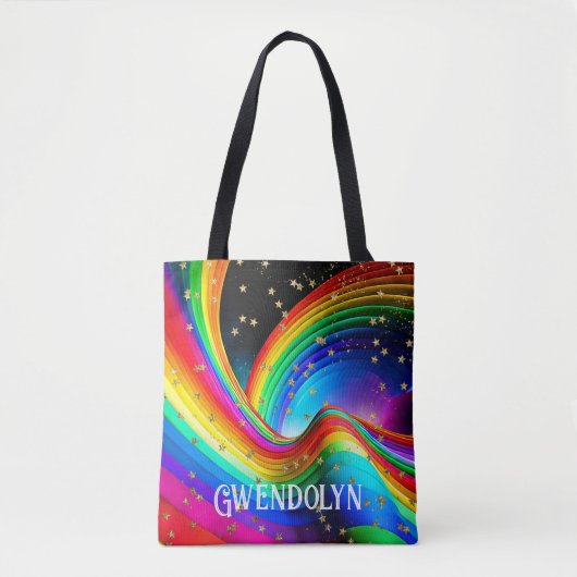 Tote Bag Arc en ciel et étoiles d'or (Devant)