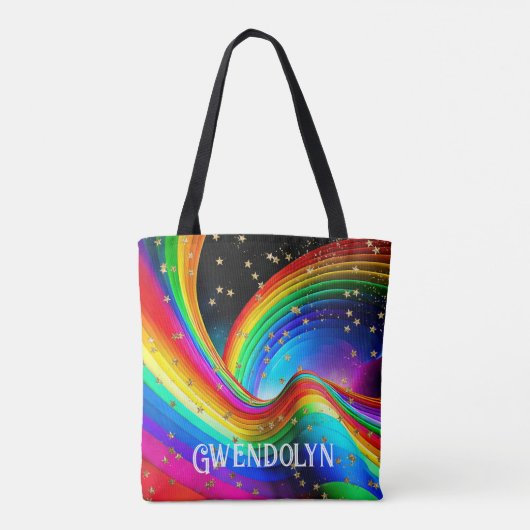 Tote Bag Arc en ciel et étoiles d'or (Dos)