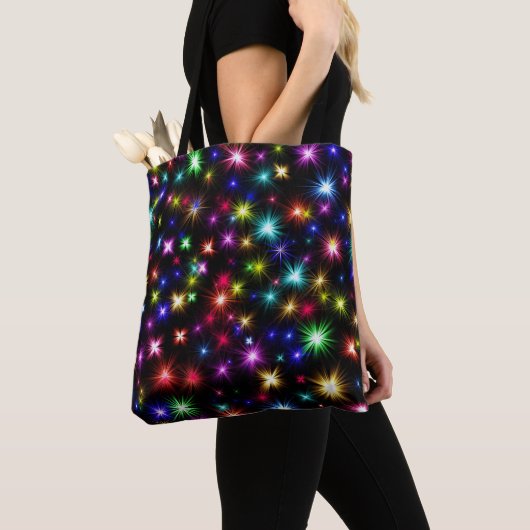 Tote Bag Arc-en-ciel Étincelles, Étoiles et Feu d'artifice (De près)