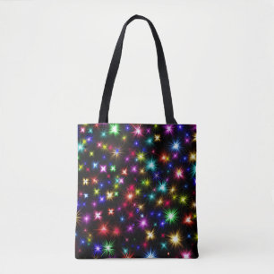 Tote Bag Arc-en-ciel, étoiles et feux d'artifice