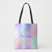 Tote Bag Arc-en-ciel holographique personnalisé monogramme (Devant)