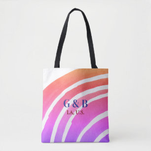Tote Bag Arc-en-ciel jaune rose ajouter nom couple lieu vil