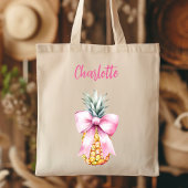 Tote Bag Arc rose ananas tropical nom script