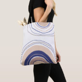 Tote Bag Arches Boho Abstraites - Bleu et Beige (De près)