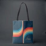 Tote Bag Arcs colorés de style rétro<br><div class="desc">Retro double arche pattern geometrical illustration with turquoise,  blue,  red and beige stripes decoration on dark blue background. Add your name/monogram or delete the text</div>