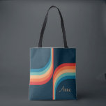 Tote Bag Arcs colorés de style rétro<br><div class="desc">Retro double arche pattern geometrical illustration with turquoise,  blue,  red and beige stripes decoration on dark blue background. Add your name/monogram or delete the text</div>