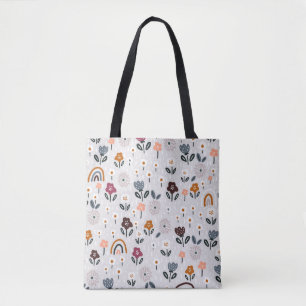 Tote Bag Arcs-en-ciel floraux : Texture sans fil tirée à la