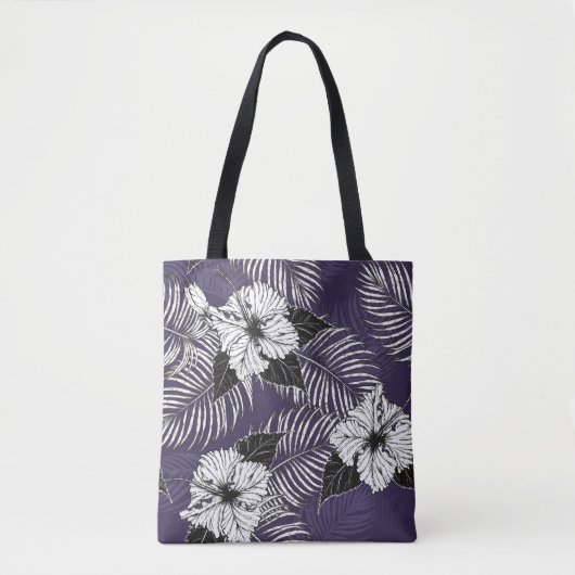Tote Bag Areca palm, hibiscus croquis : motif vintage (Devant)