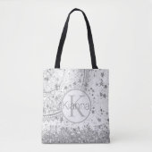 Tote Bag Argent Lotus Mandala Parties scintillant Étoiles M (Devant)