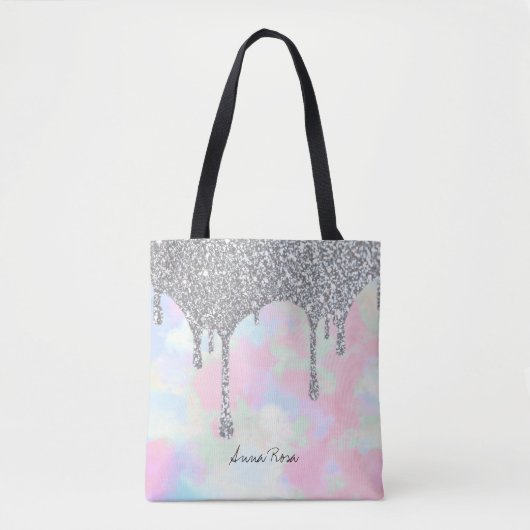 Tote Bag *~* Argent Parties scintillant Pastel Unicorn Sirè (Devant)