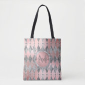 Tote Bag Argent rose brillant Arlequin Monogramme (Devant)