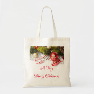 Tote Bag Argent Vert Rouge Et Décorations De Noël