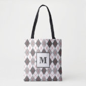 Tote Bag Argyle carreau moderne rouge gris argent monogramm (Devant)