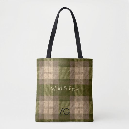 Tote Bag Aria G Olive & Wheat Rustic Plaid Pattern Vol 70 (Devant)