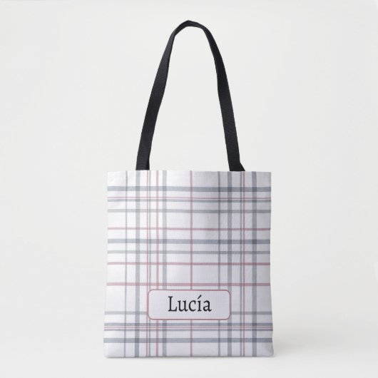 Tote Bag Aria Grace Frost & Sky Nordic Plaid Pattern Name (Devant)