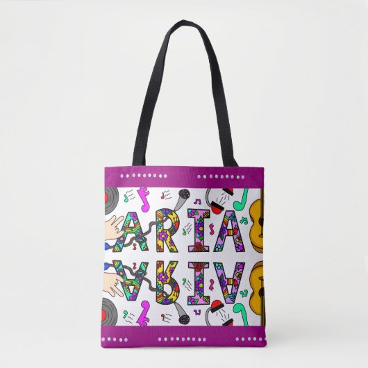 Tote Bag Aria, Nom de la fille Fleurs Whimsical Musique Thè (Devant)