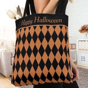 Tote Bag Arlequin Motif Orange et Diamant Noir Personnalisé