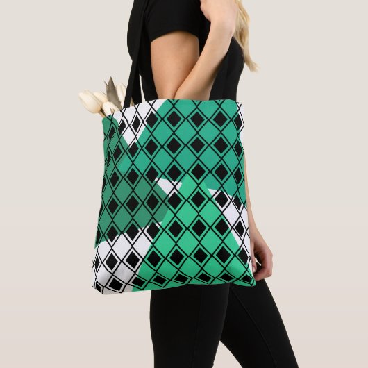 Tote Bag Arlequin Triangle Vert (De près)