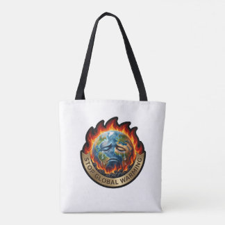 Tote Bag Arrêtez le réchauffement climatique Terre qui pleu