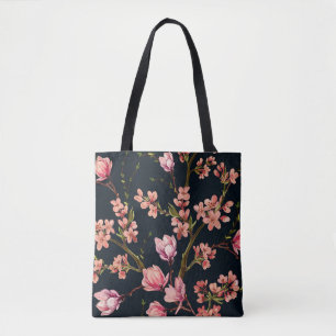 Tote Bag Arrière - plan à motif floral sans couture dessiné