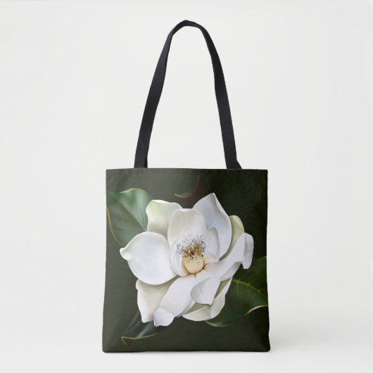 Tote Bag Arrière - plan blanc Magnolia Closeup Vert (Devant)