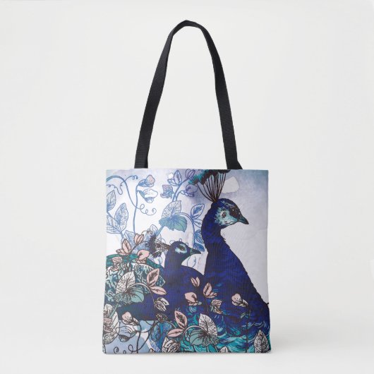 Tote Bag Arrière - plan floral avec des paons (Devant)