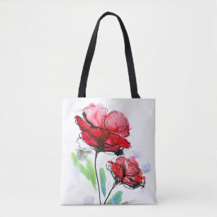 Tote Bag Arrière - plan floral peint par résumé