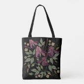 Tote Bag Arrière - plan noir Irises pourpres brodé. (Dos)