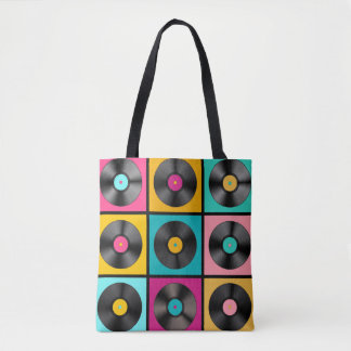 Tote Bag Arrière - plan rétro vintage Vinyl Records