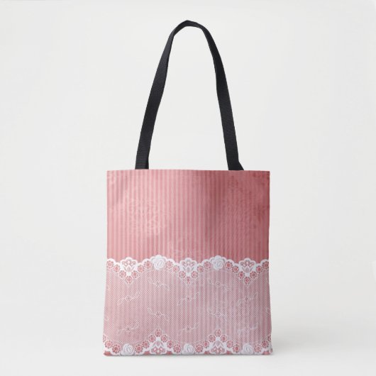 Tote Bag Arrière - plan rose et blanc avec la dentelle (Devant)