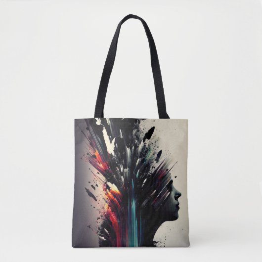 Tote Bag Art abstrait boho avec visage de fille (Devant)