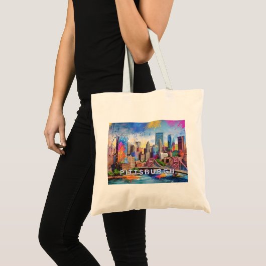 Tote Bag Art Abstrait de Pittsburgh Skyline (Devant (produit))