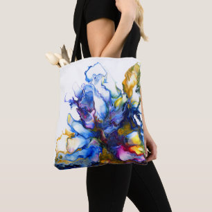 Tote Bag Art abstrait en marbre bleu doré coloré