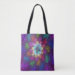 Tote Bag Art abstrait fractal de fleurs psychédéliques colo