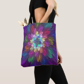 Tote Bag Art abstrait fractal de fleurs psychédéliques colo (De près)